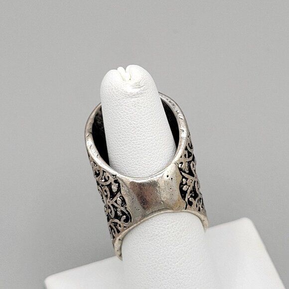 Faceted Green Chalcedony Stone Statement Ring Silver Tone Metal Size 7 - Picture 4 of 8